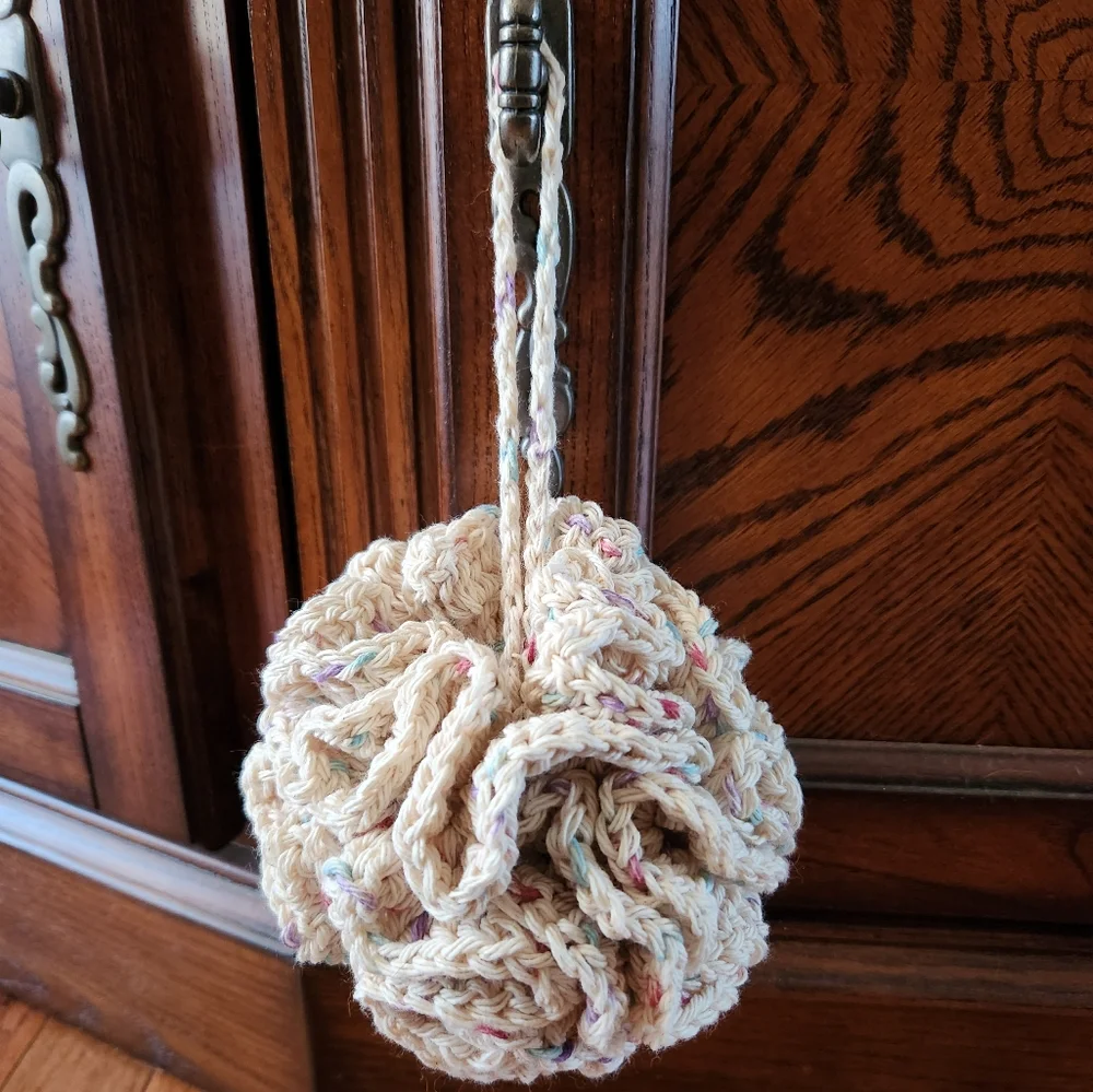 Crochet Shower Pouf and Bobble Washcloth Set